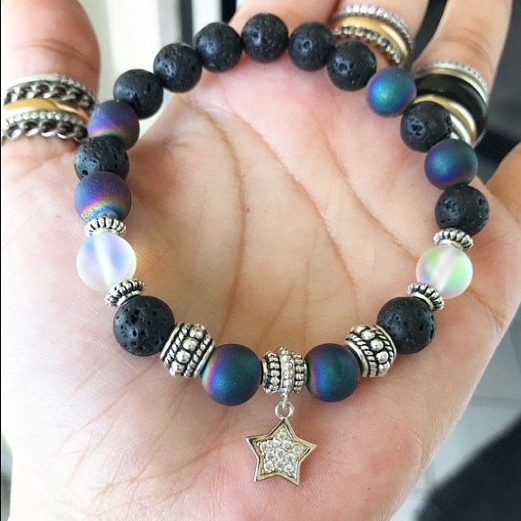 Silverskylight Jewelry - Druzy quartz Lava rock white gold plated cz star